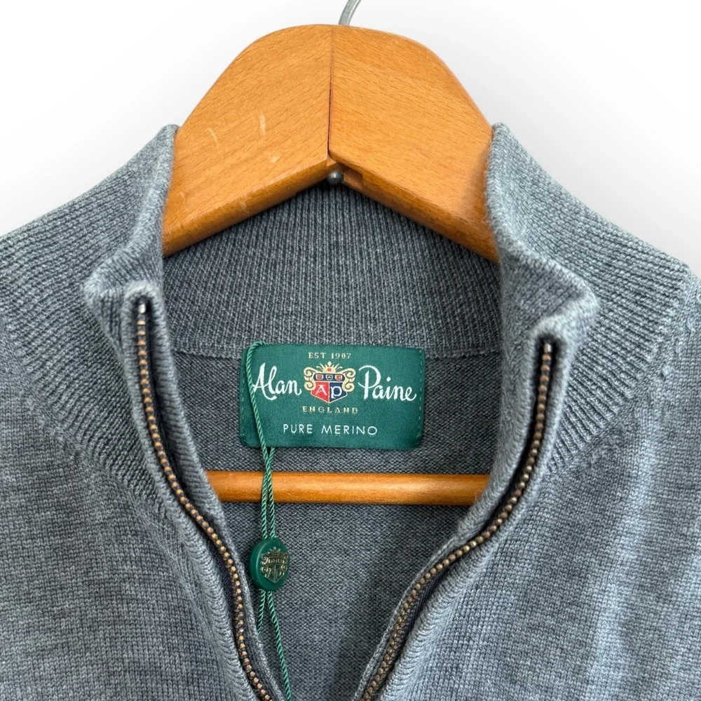 Alan Paine Pure Merino Wool 1/4 Zip‎ Sweater Vest Gray Size 42 EU 50 NWOT